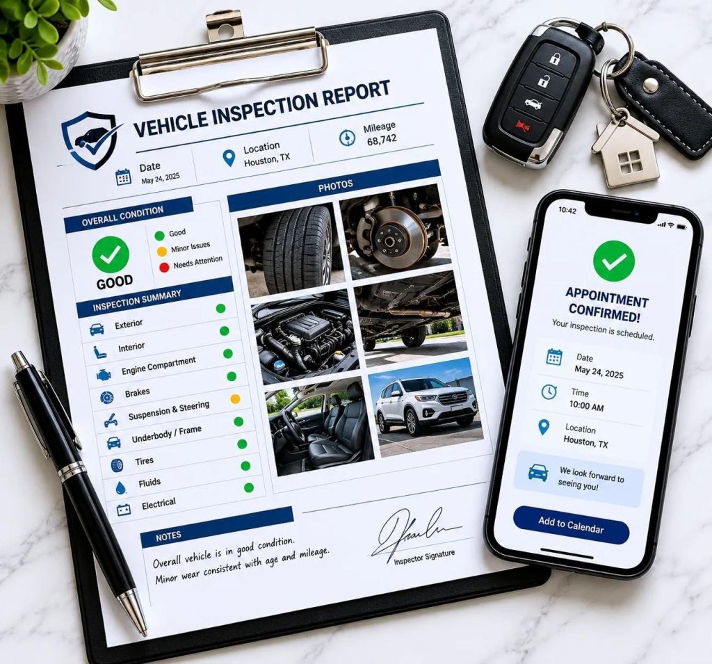 Pre purchase inspection report Houston - written findings with photos delivered same day